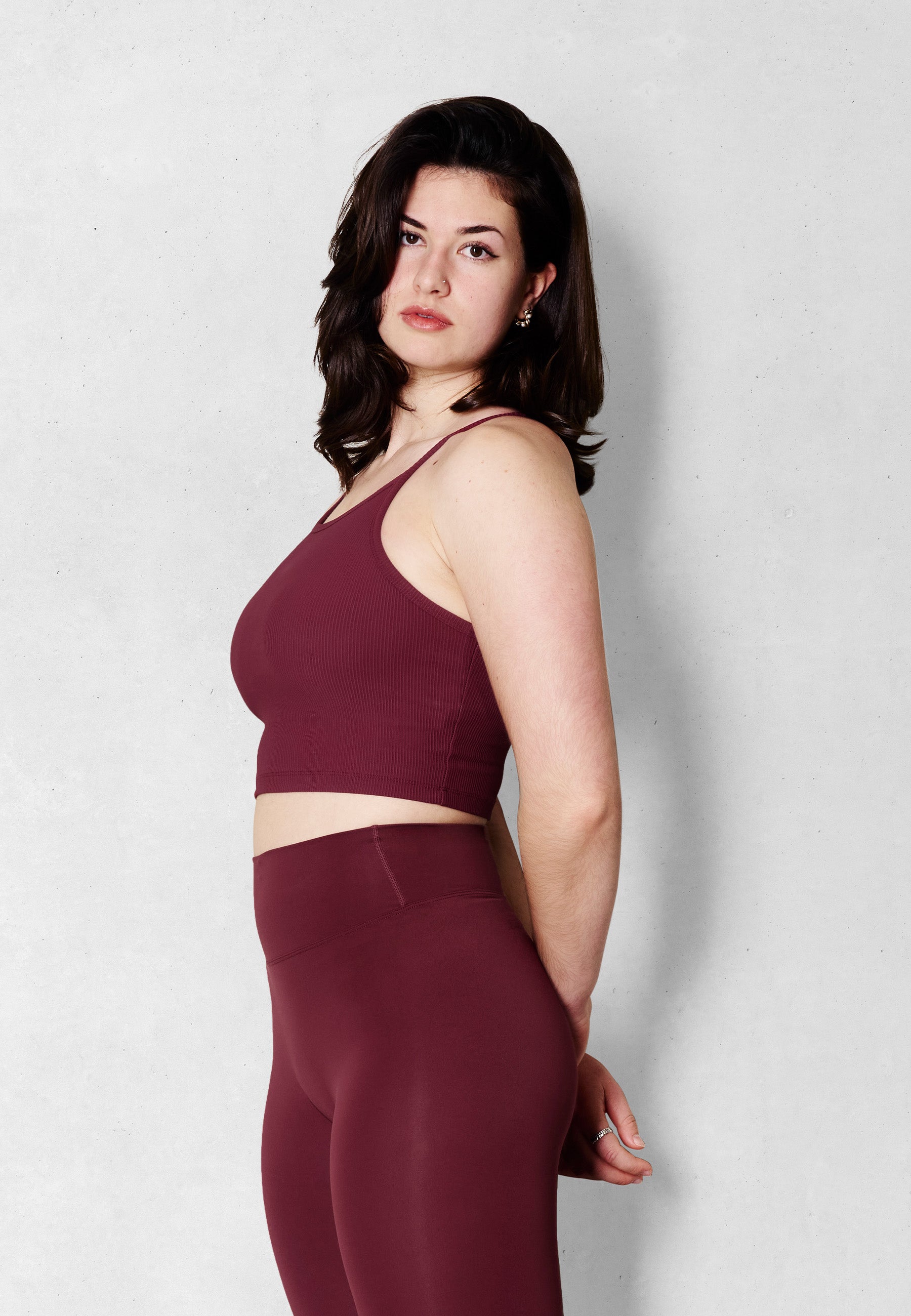 Ribbed High Neck Bra - Merlot