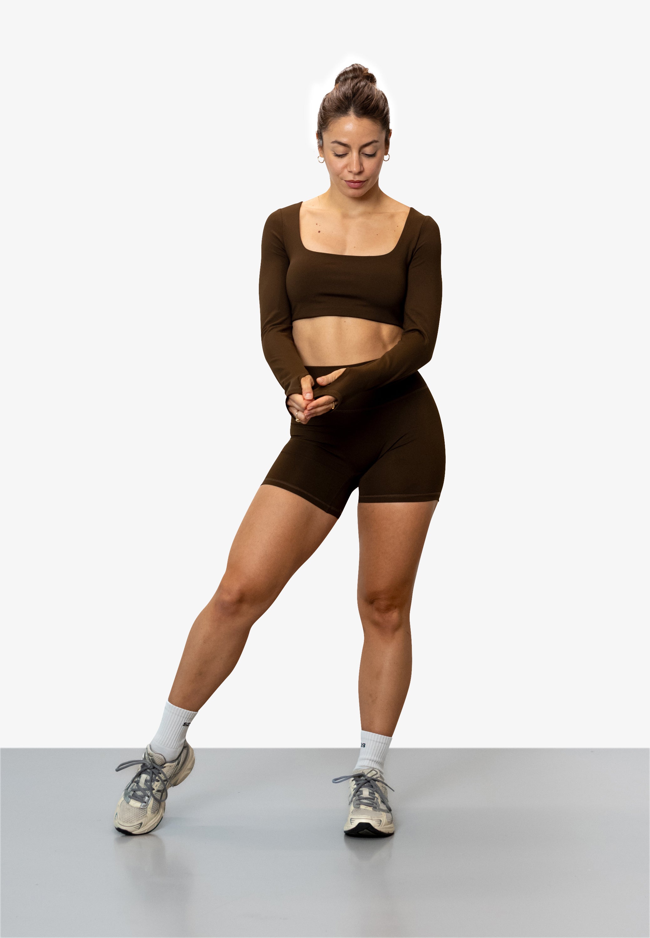 Mid Length Booty Shorts - Brown Khaki