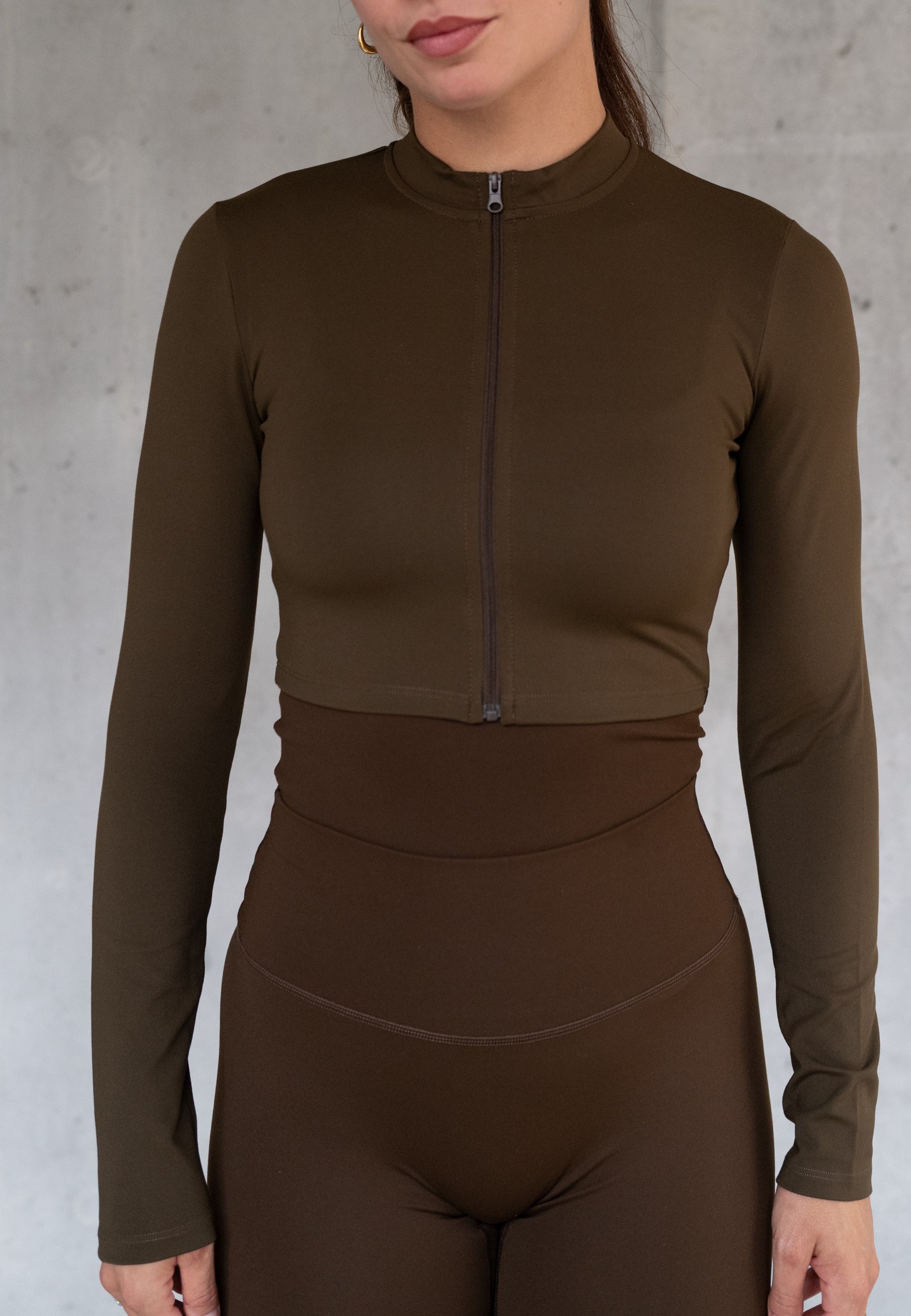 Active Zip Jacket Cropped - Light Brown Khaki