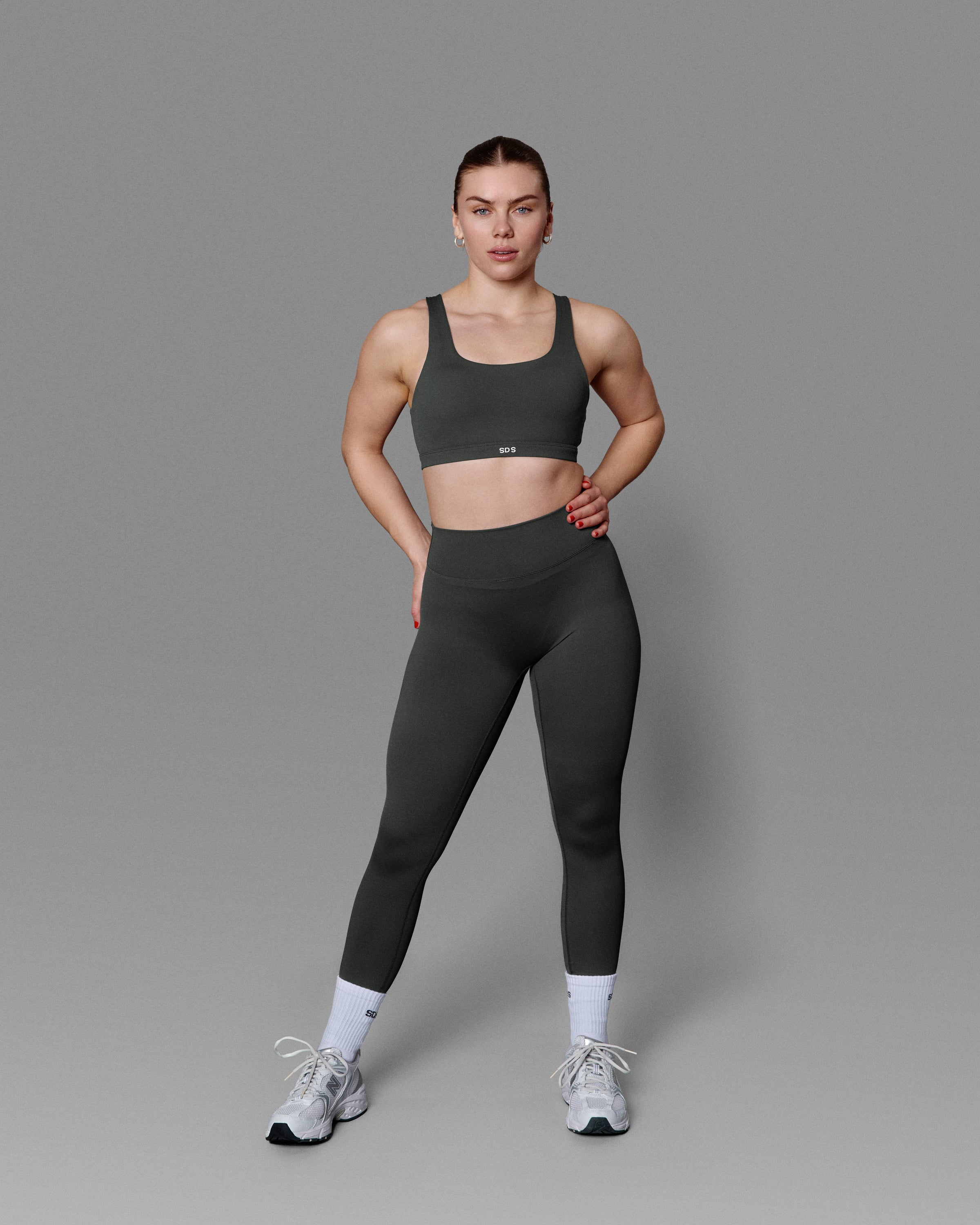 Luxe Tights- Full Length- Impact Fabric - Stone Green