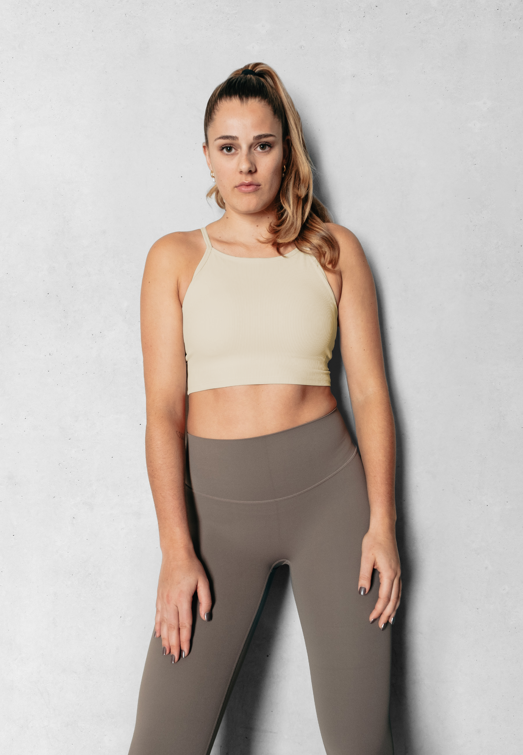 Ribbed High Neck Bra - Cream