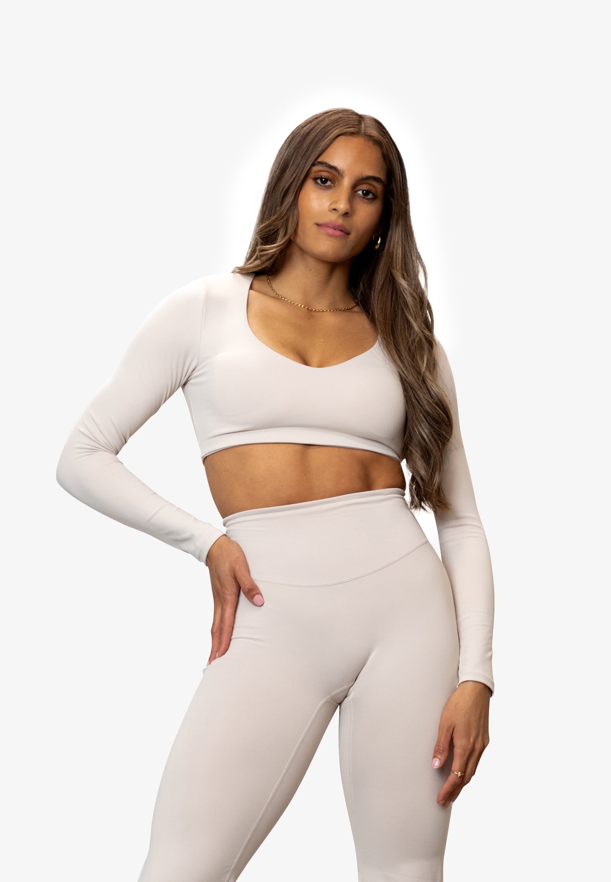 V Neck Long Sleeve Cropped - Pearl