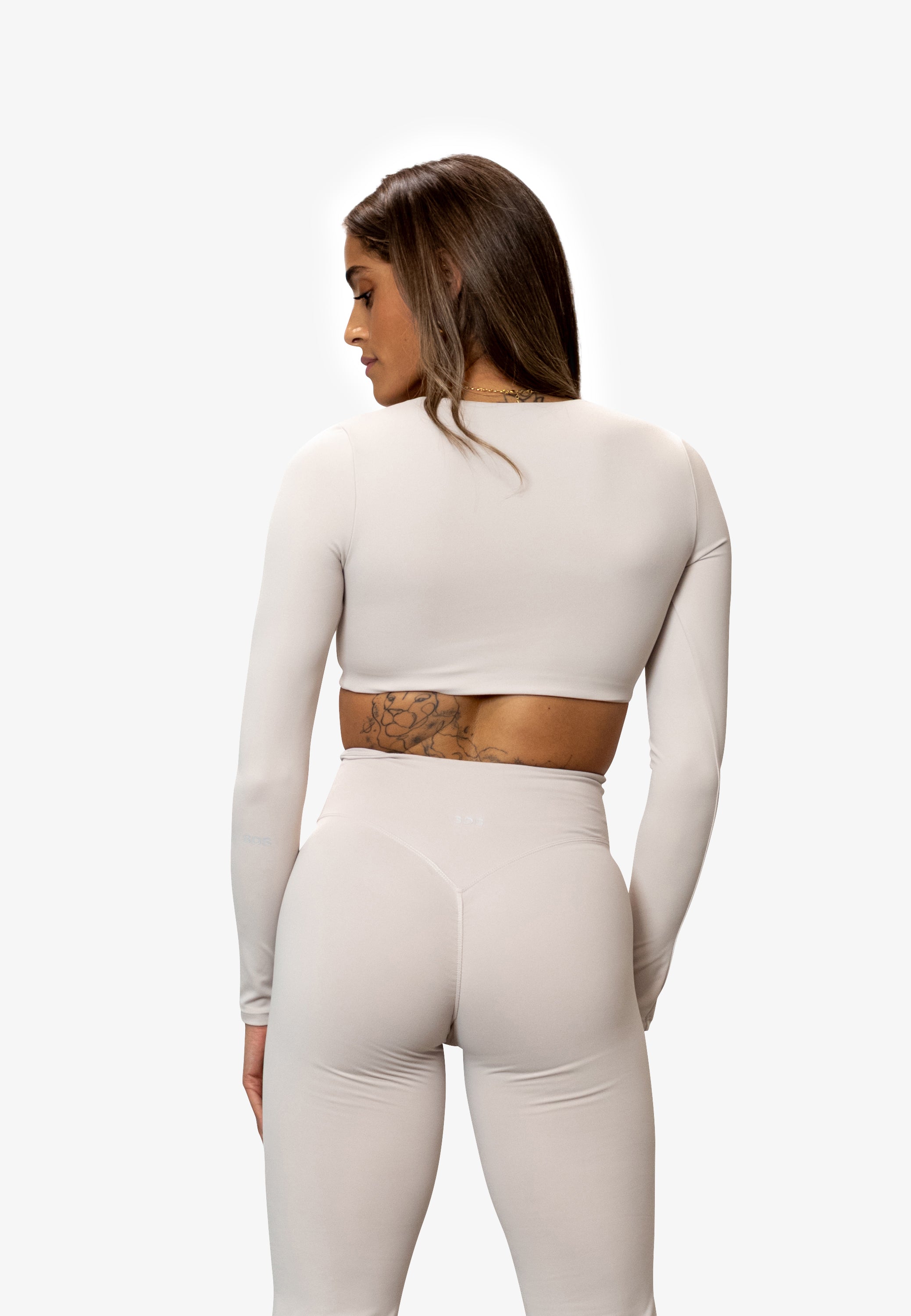 V Neck Long Sleeve Cropped - Pearl