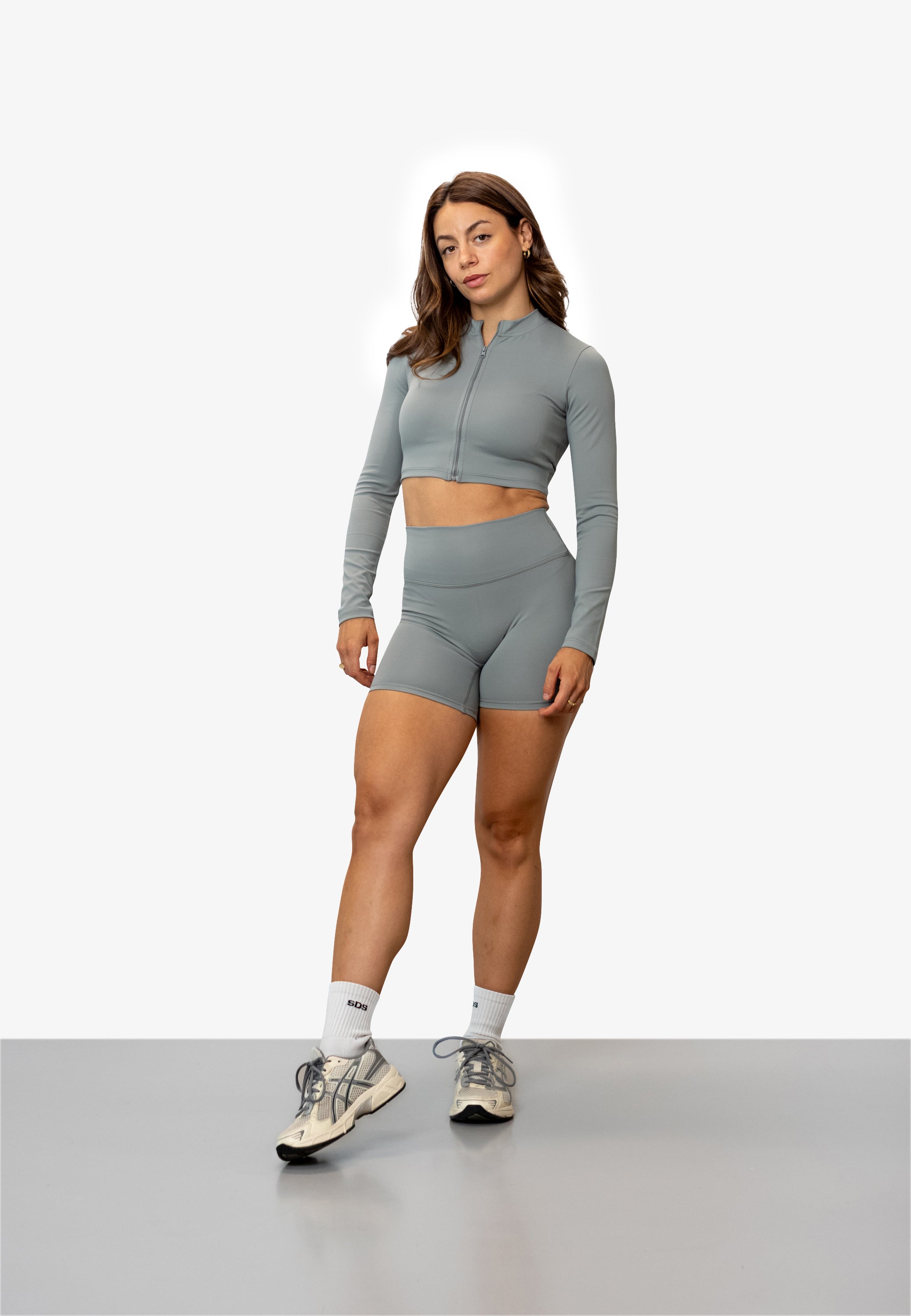 Mid Length Booty Shorts - Light Grey