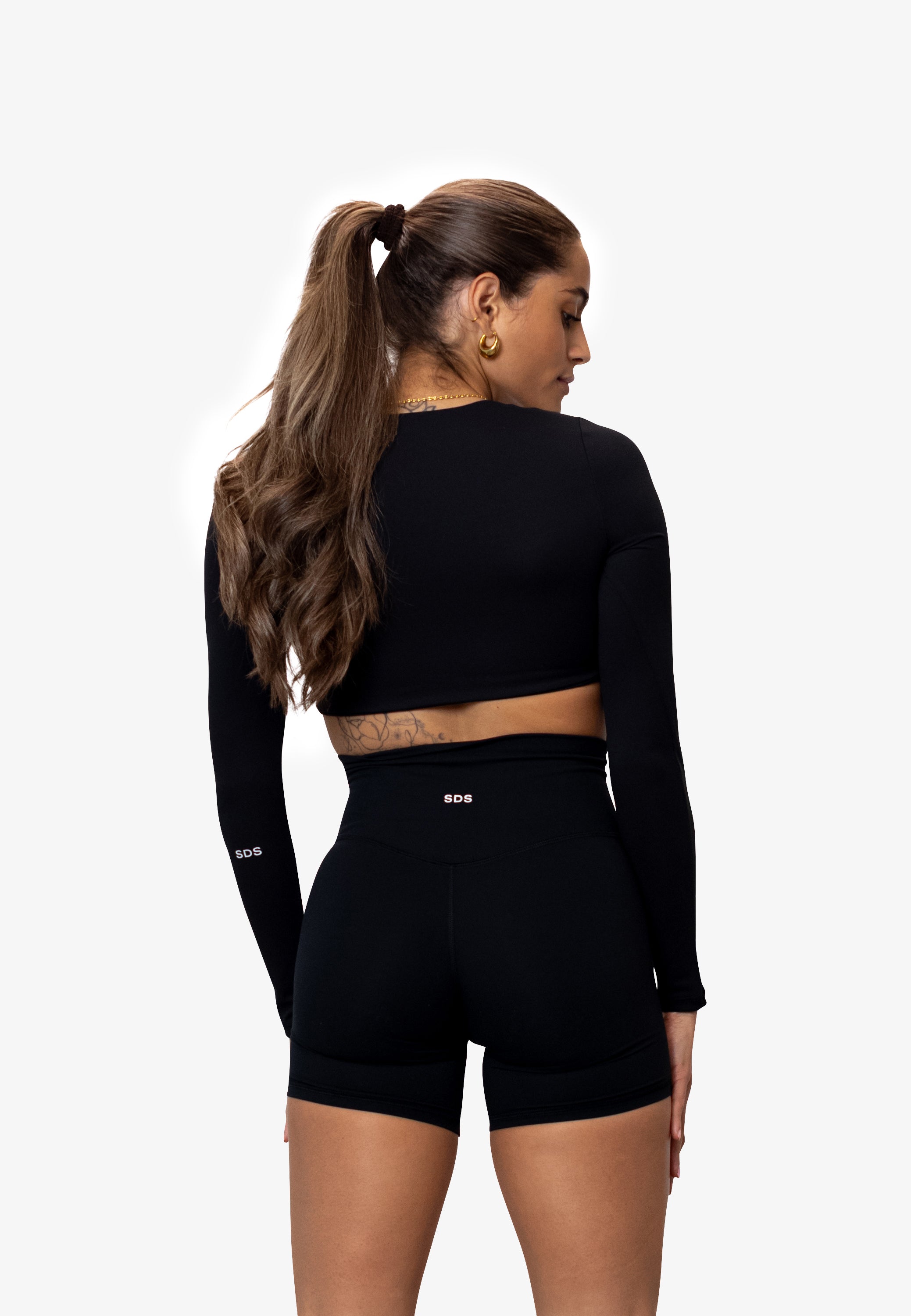 V Neck Long Sleeve Cropped - Black