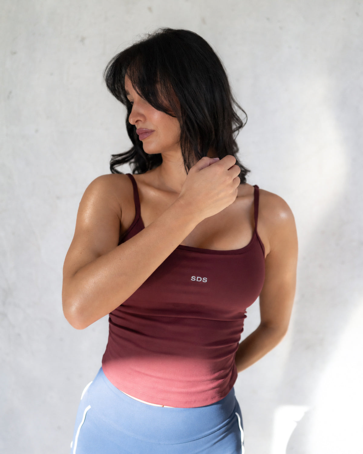 Ruched Waist Tank - Built in Bra - Maroon