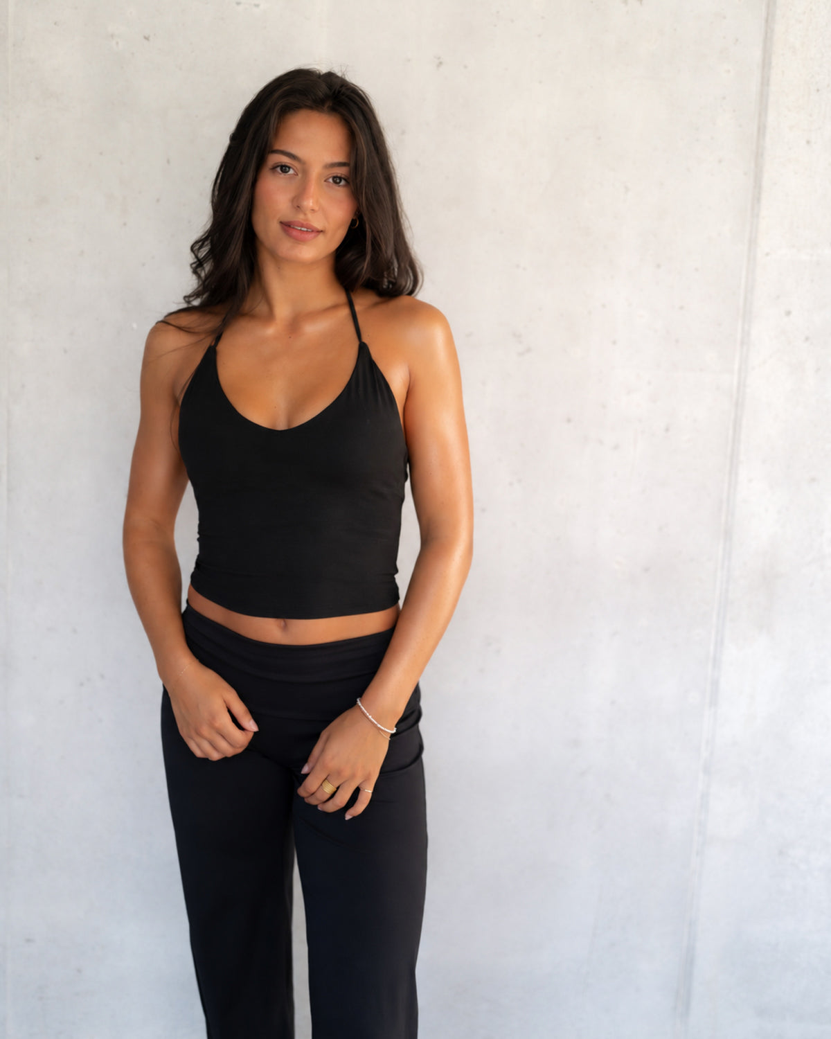 Linear Low Back Top - Built in Bra - Black