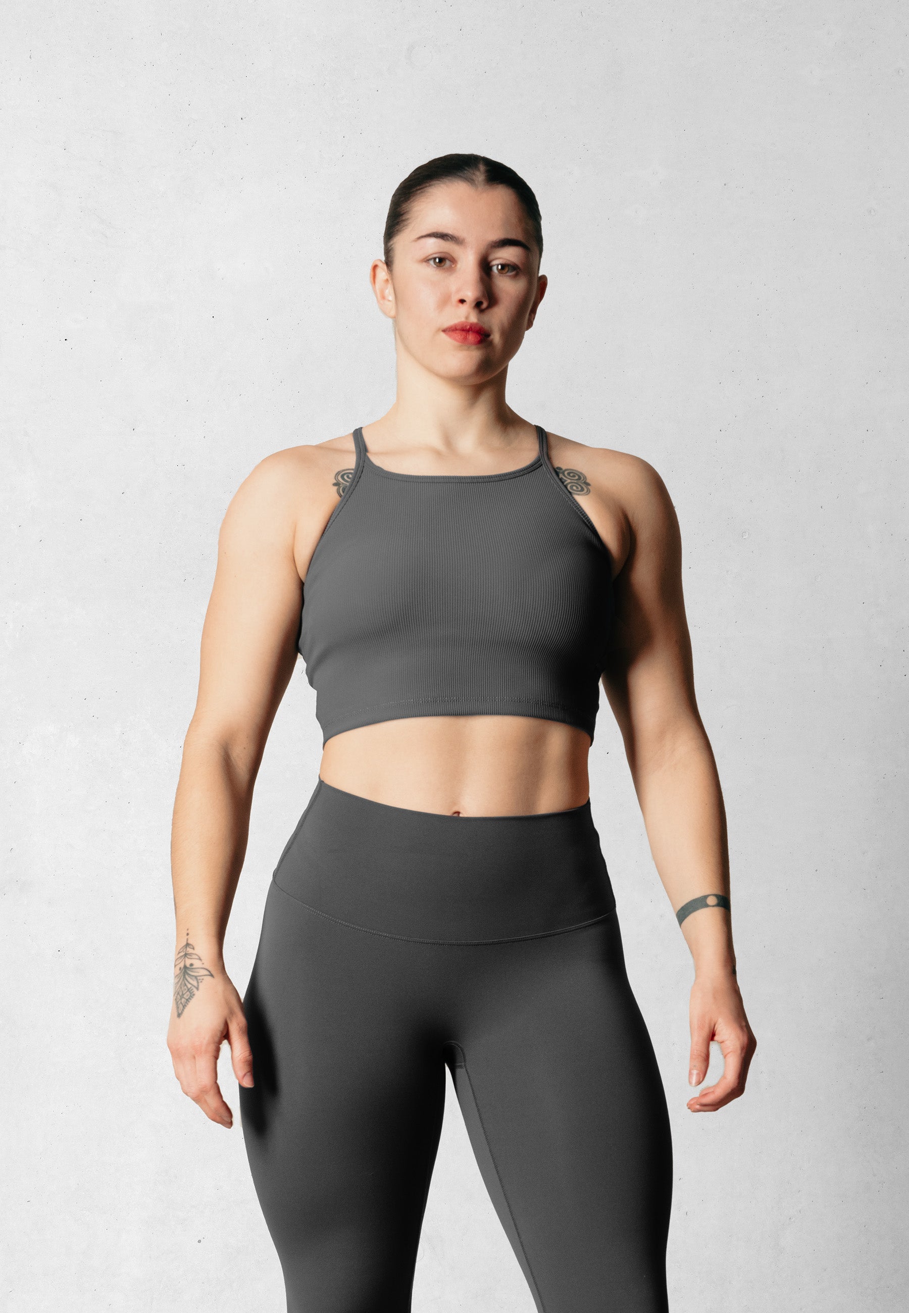 Ribbed High Neck Bra - Nordic Grey