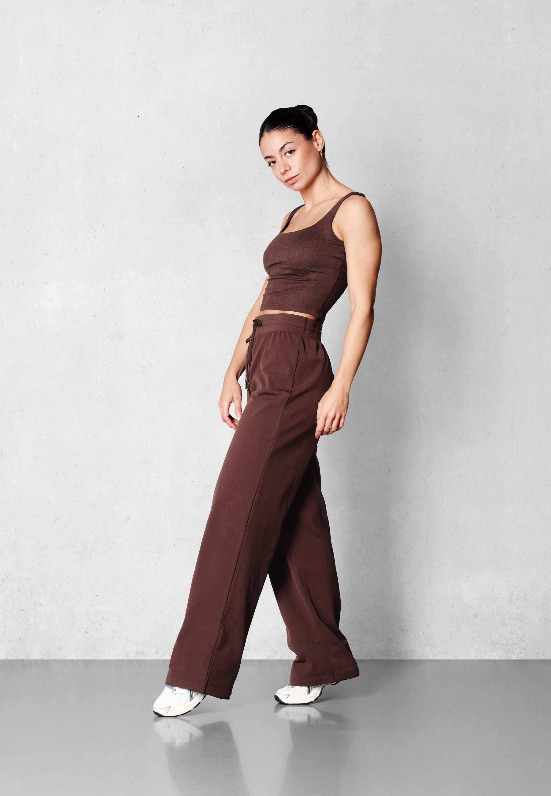 Hose mit weitem Bein aus weichem Fleece - Pariser Braun