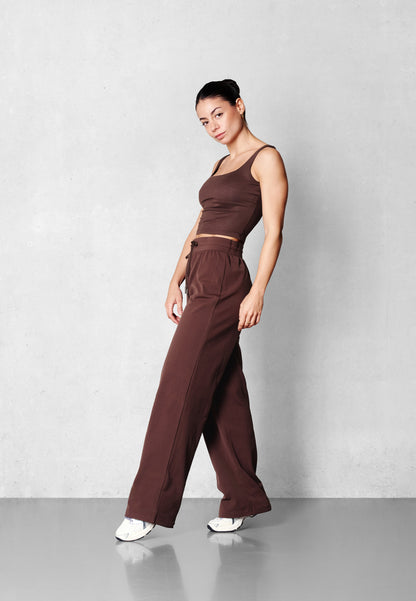Hose mit weitem Bein aus weichem Fleece - Pariser Braun