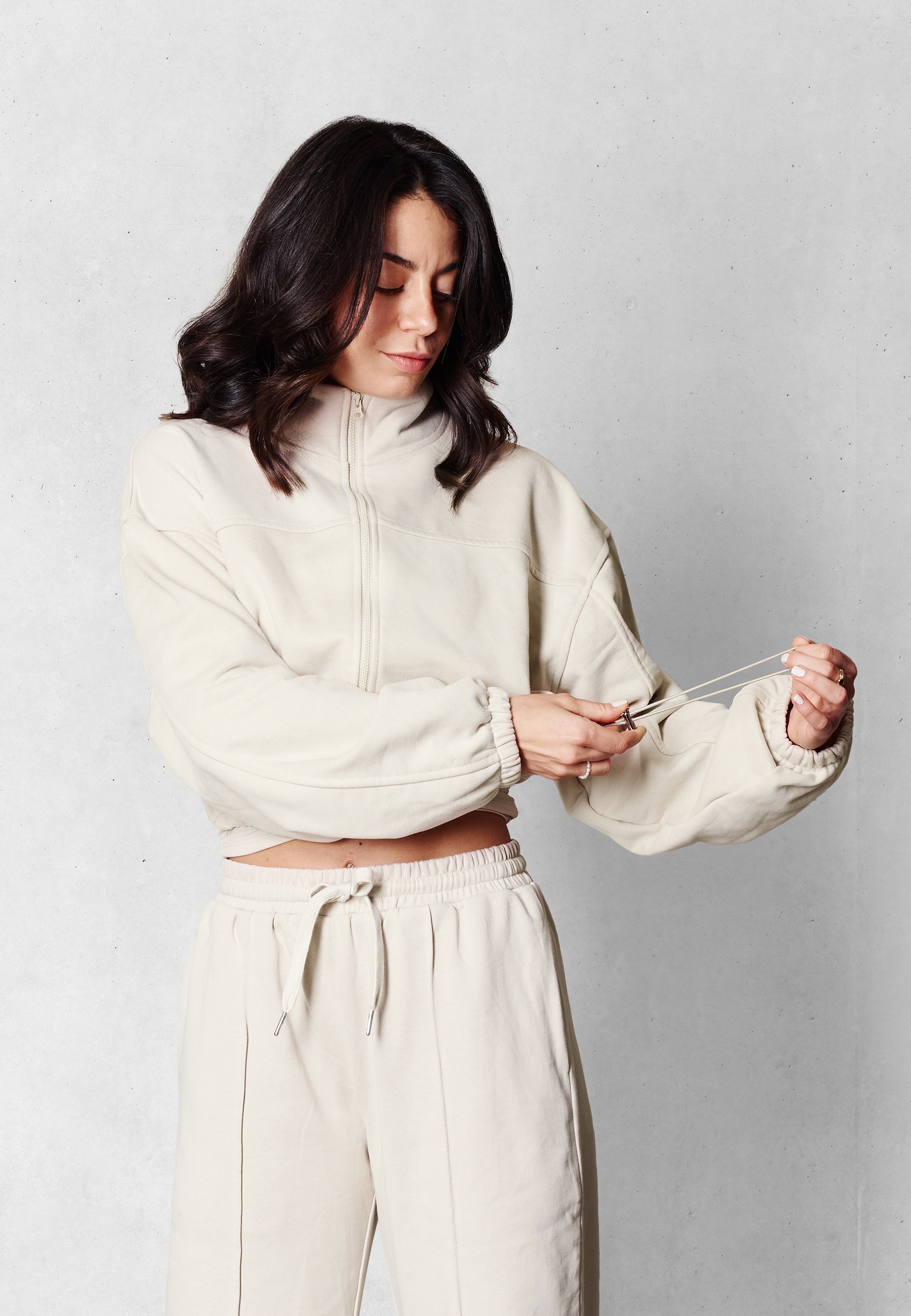 Gekürzte Pulloverjacke - Beige