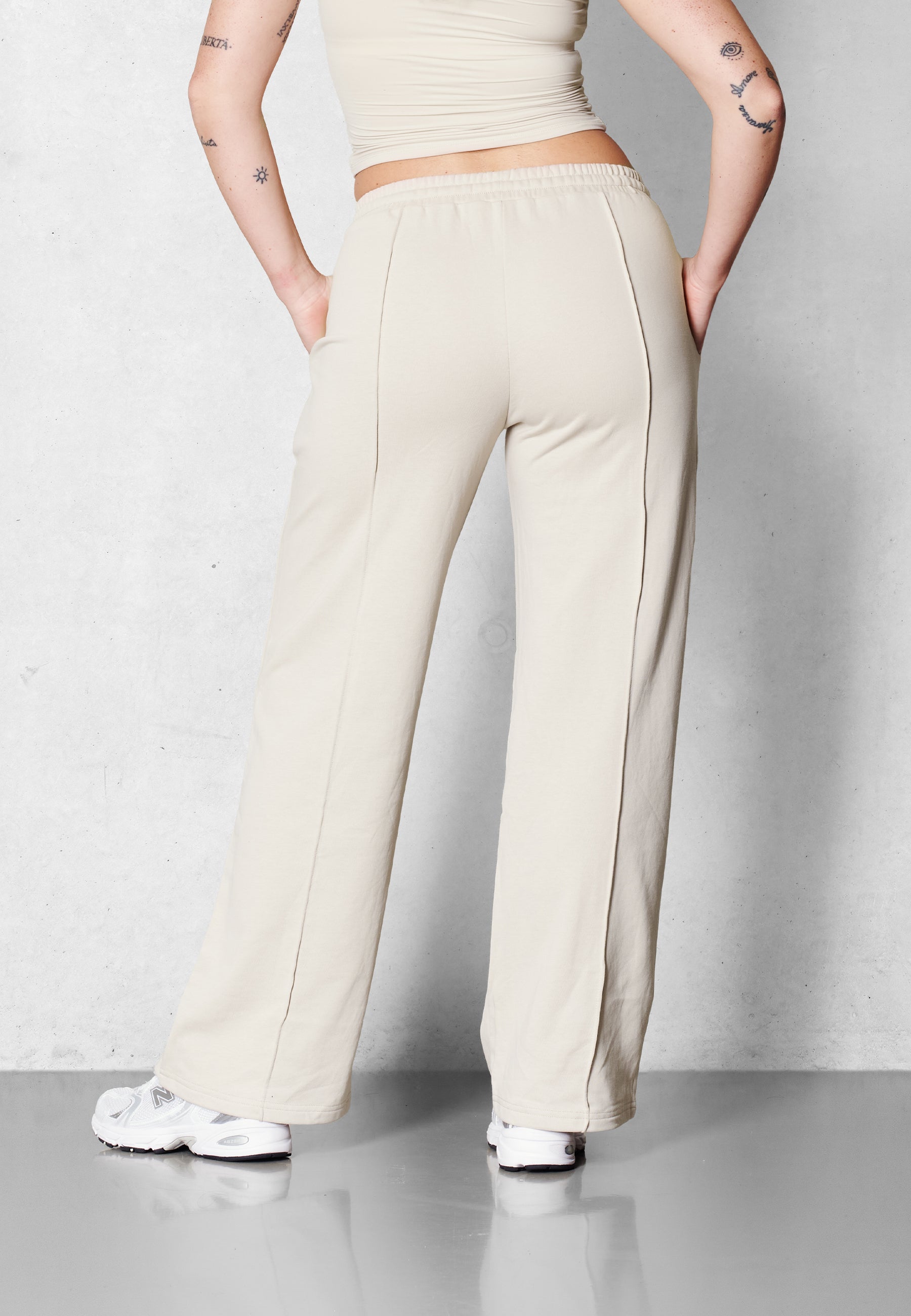 Lounge-Hose mit weitem Bein - Beige