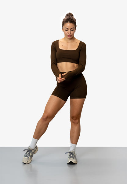 Mittellange Booty Shorts - Braun-Khaki
