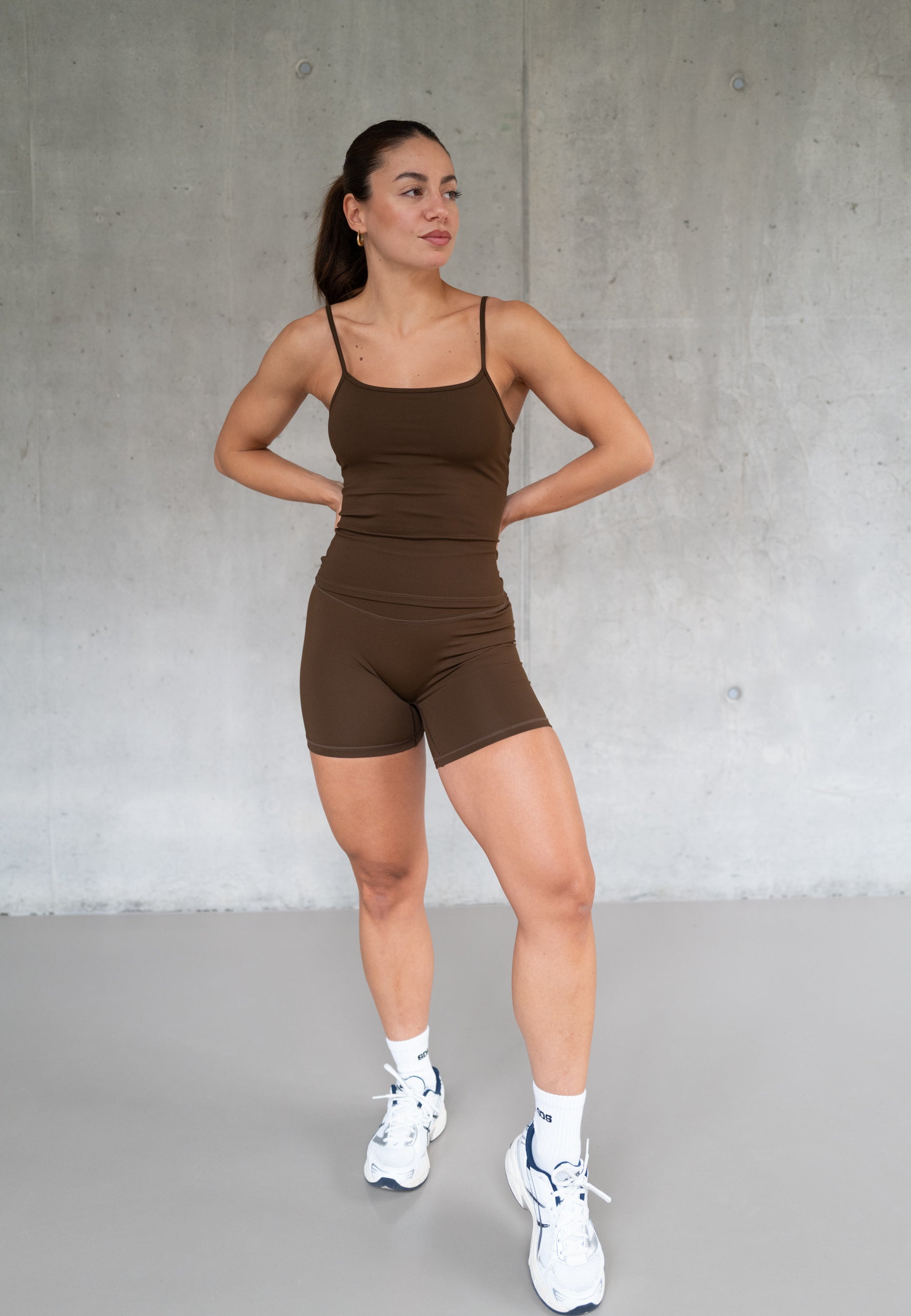 Mid Length Booty Shorts - Brown Khaki