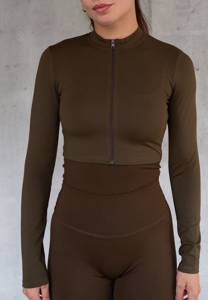 Active Zip Jacket Cropped - Light Brown Khaki