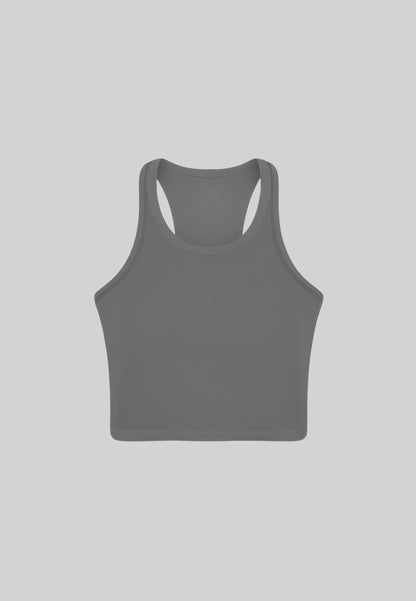 Geripptes Racer Back Crop Top - Grau