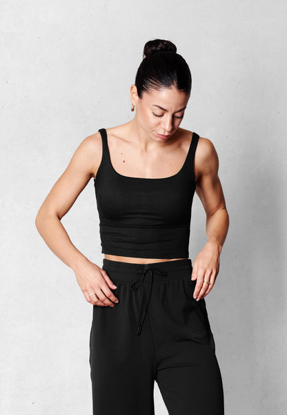 Cropped Rib Tank - Black
