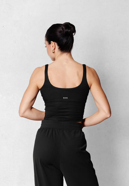 Cropped Rib Tank - Black