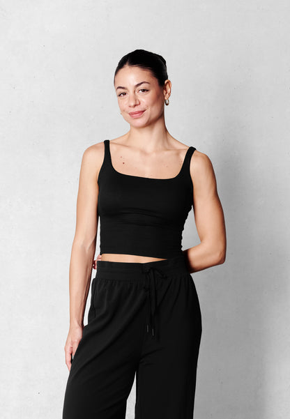 Cropped Rib Tank - Black