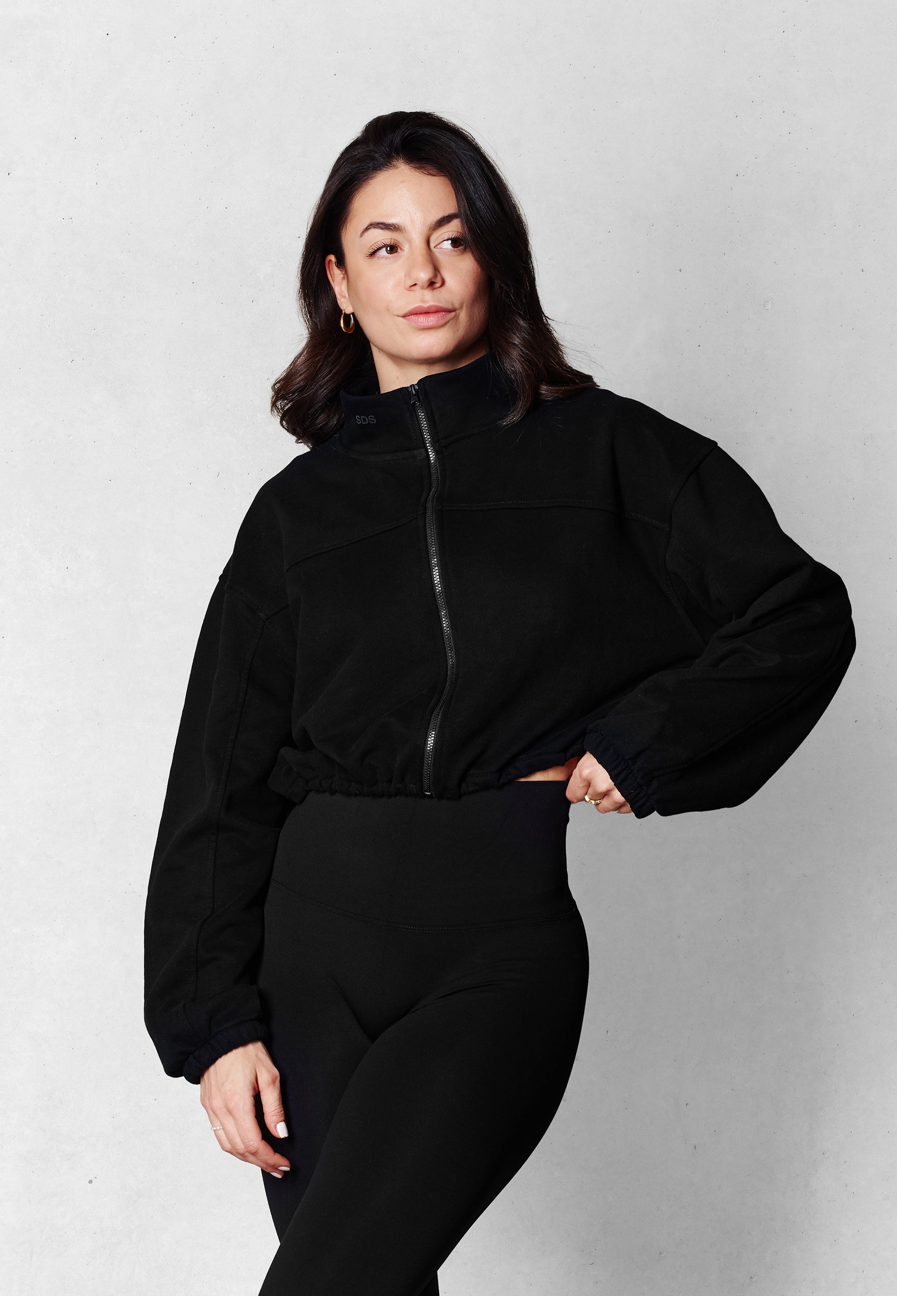 Cropped Zip Sweater - Black