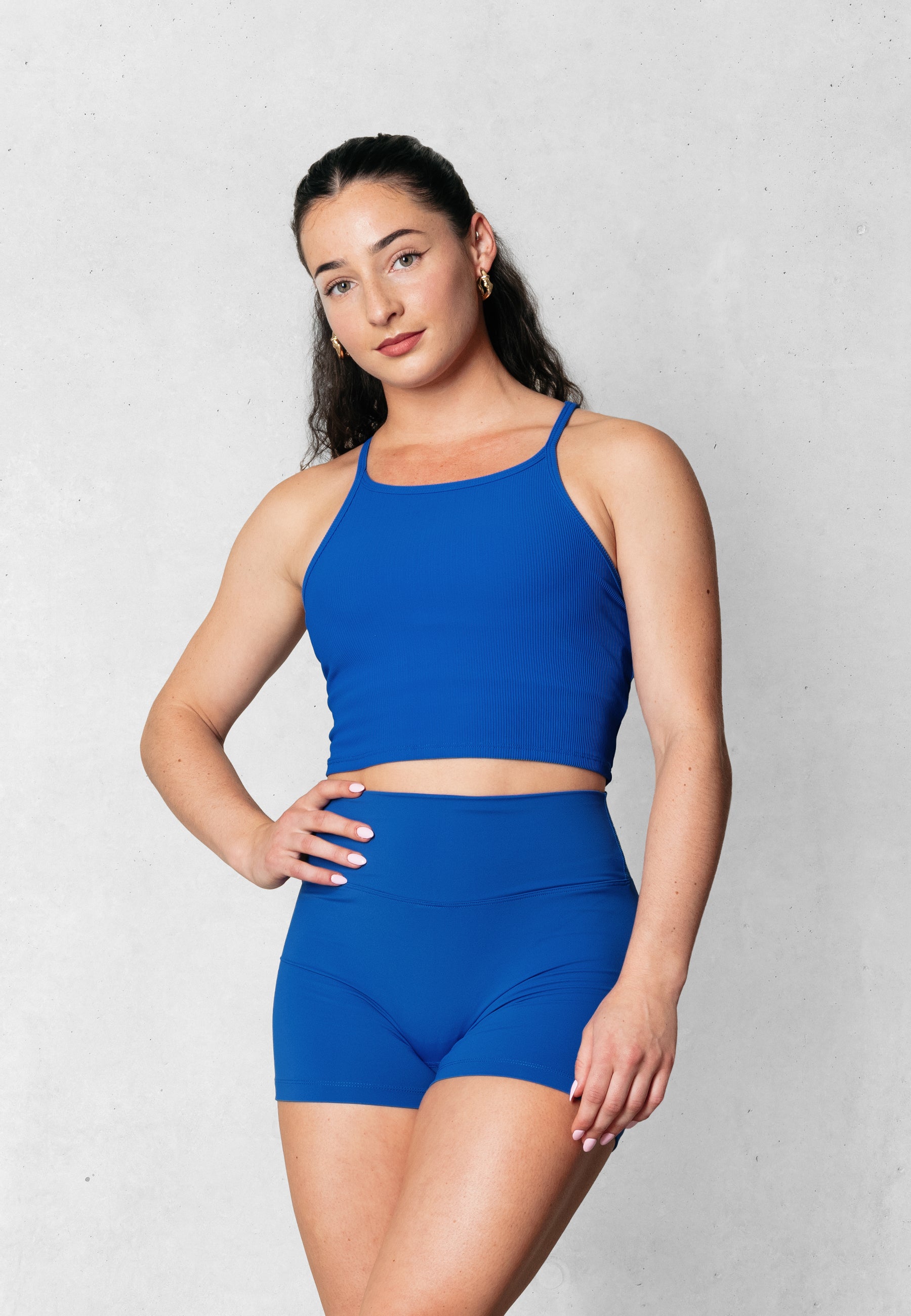 Ribbed High Neck Bra - Royal Blue