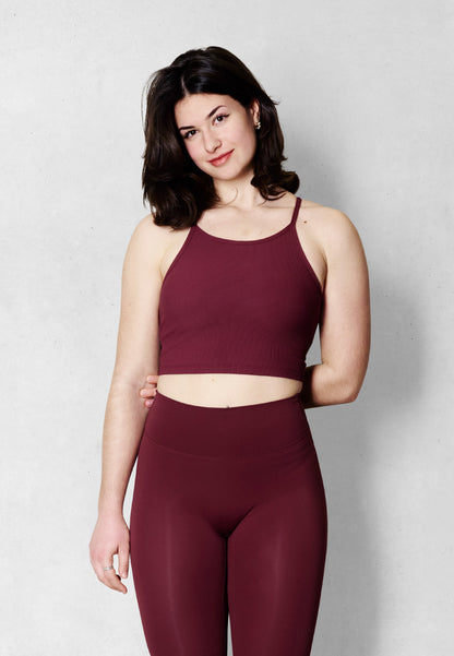Ribbed High Neck Bra - Merlot