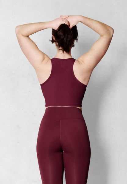 Ribbed High Neck Bra - Merlot