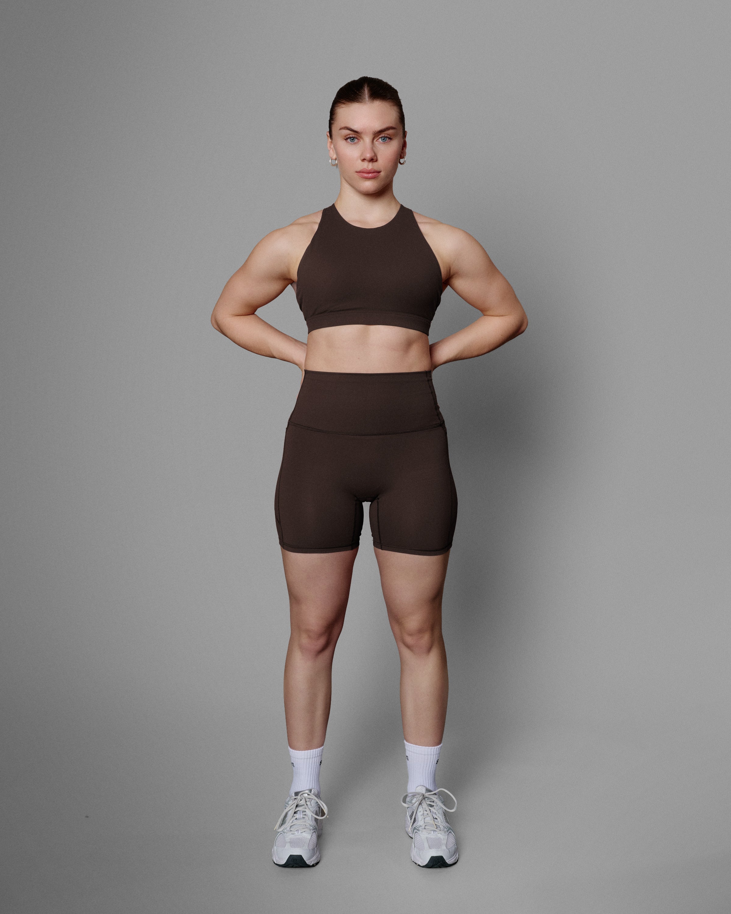 Hybrid High Neck Bra - Chocolate Brown