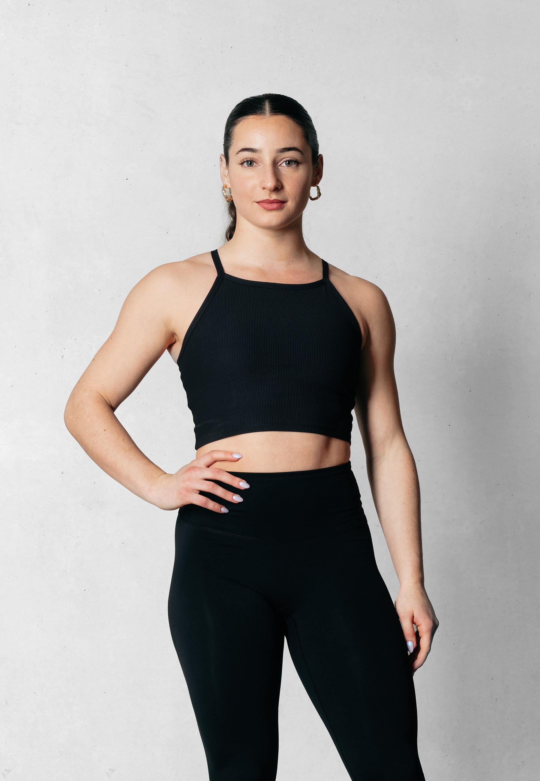 Ribbed High Neck Bra - Black