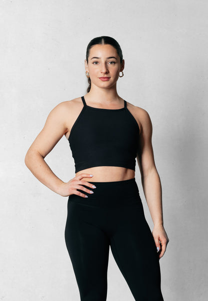 Ribbed High Neck Bra - Black