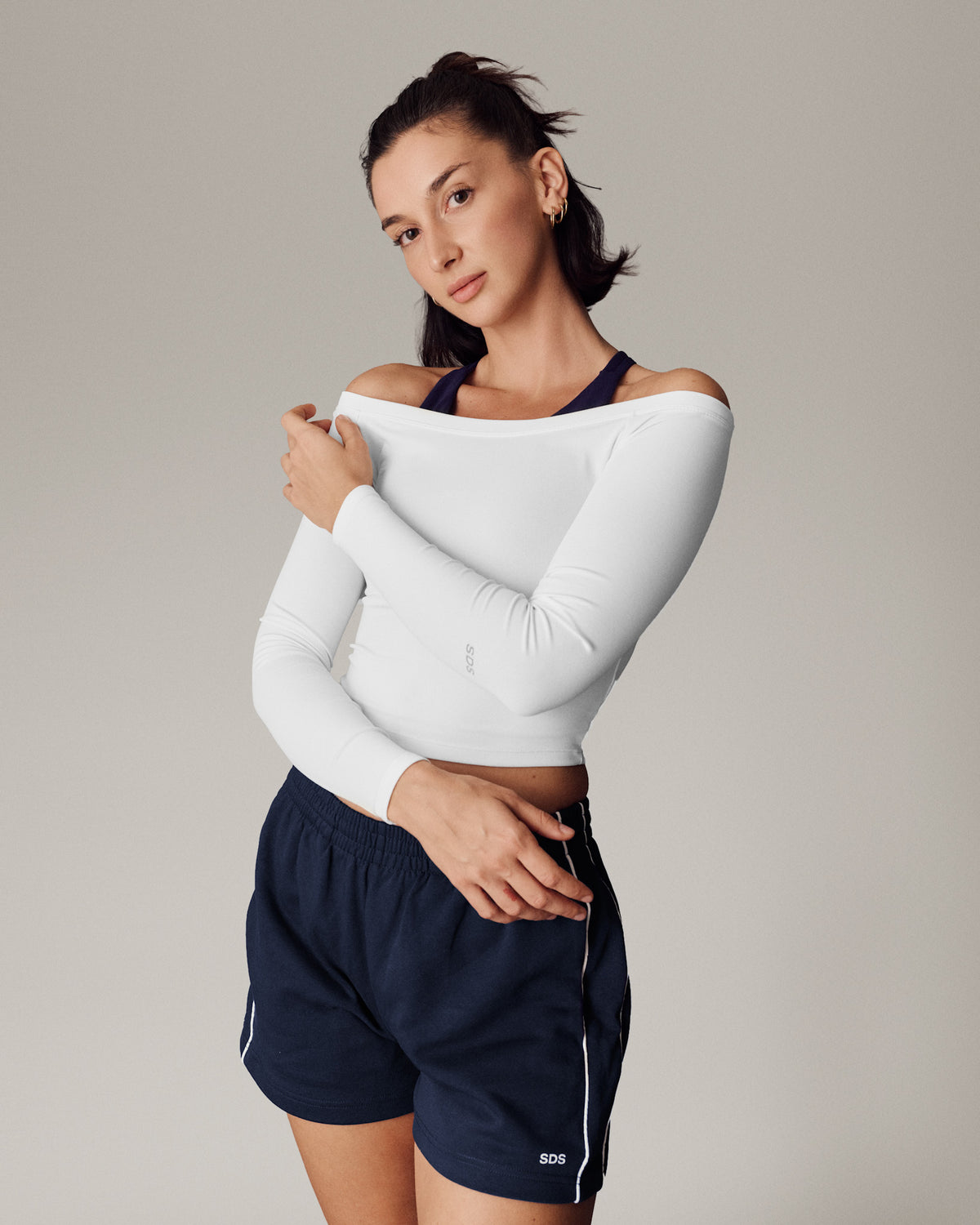 Wide Neck Long Sleeve - White