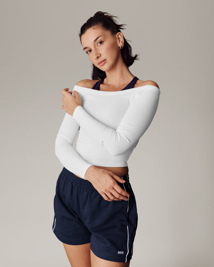 Wide Neck Long Sleeve - White