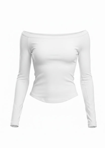 Wide Neck Long Sleeve - White