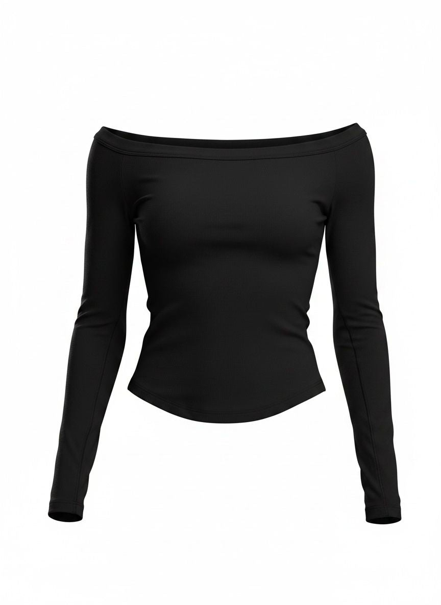 Wide Neck - Long Sleeve Black
