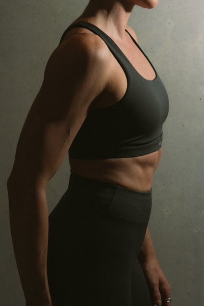 Open Back Bra - Impact - Stone Green