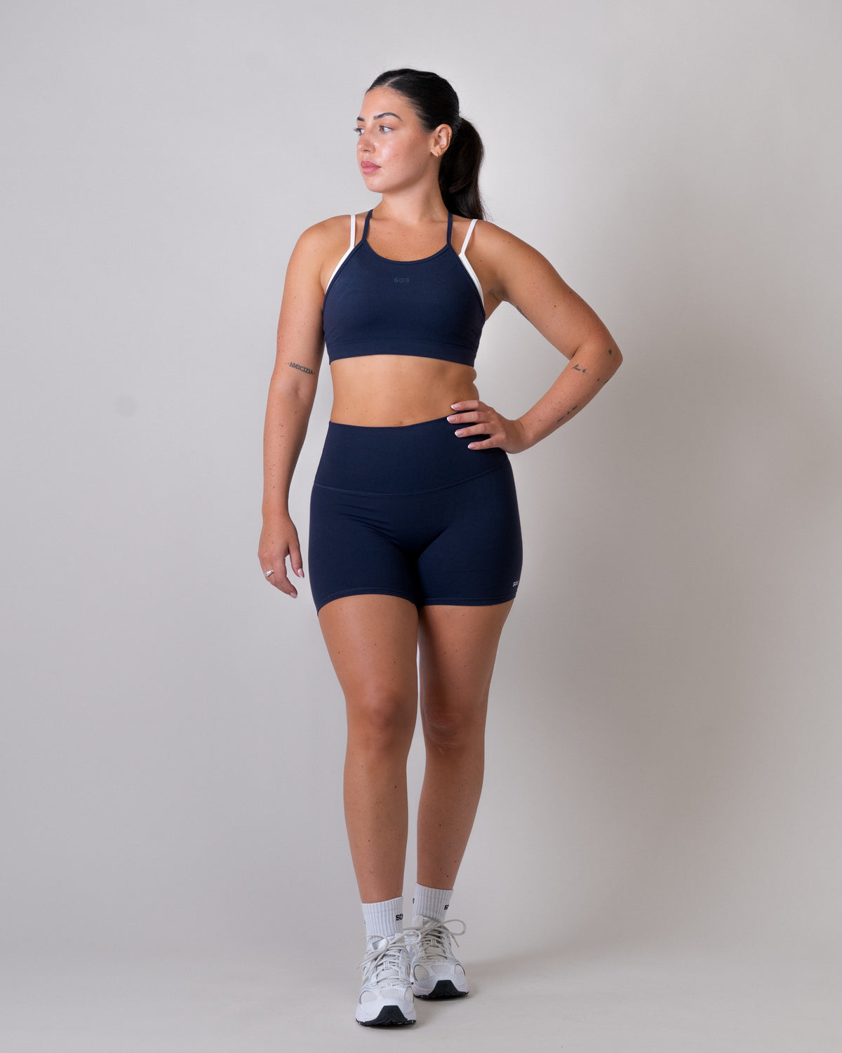 Mid Length Shorts - Extra High Waist  - Navy Blue