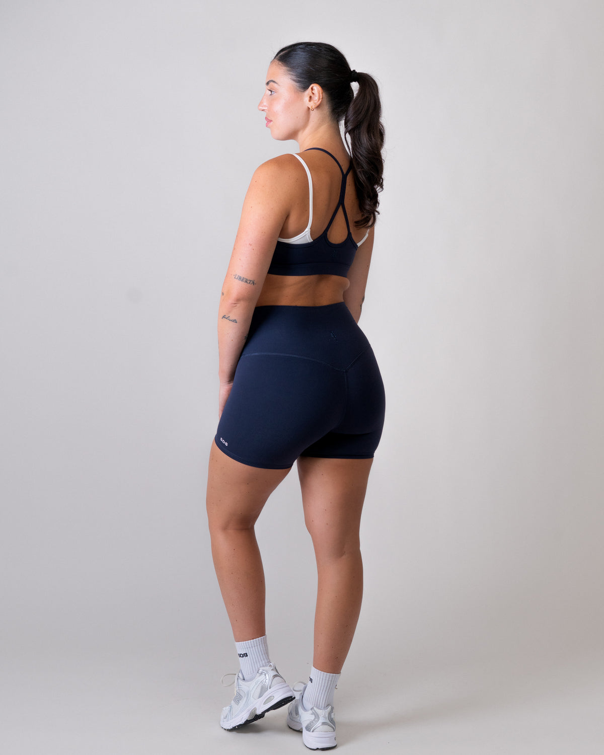 Mid Length Shorts - Extra High Waist  - Navy Blue
