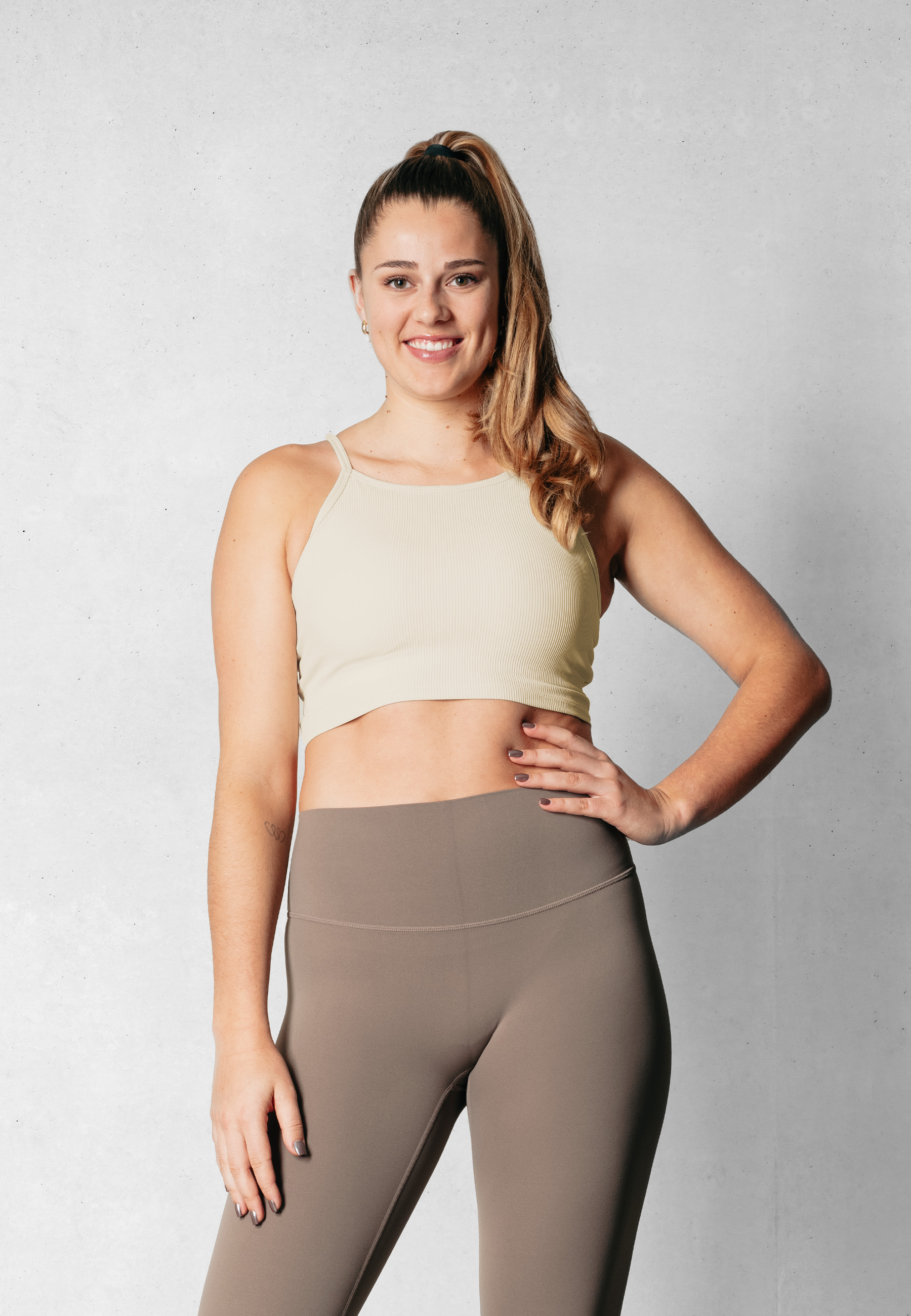 Ribbed High Neck Bra - Cream