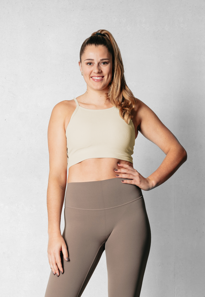 Ribbed High Neck Bra - Cream