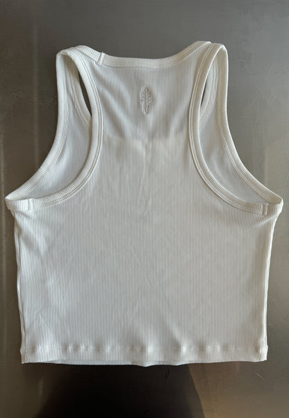 Rib Racer Back Crop Top - White