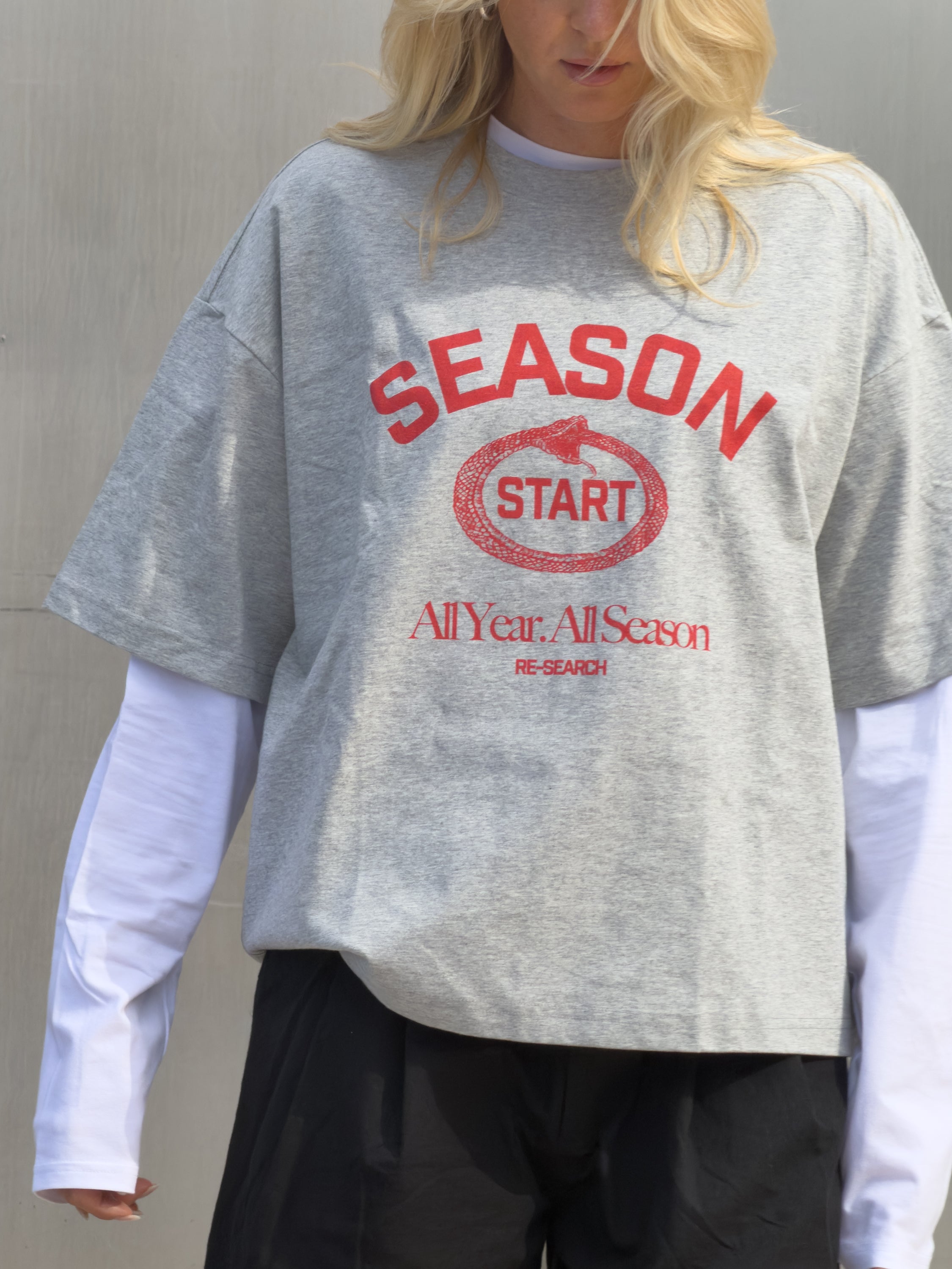 Season Start Heavyweight T - Grey and Red