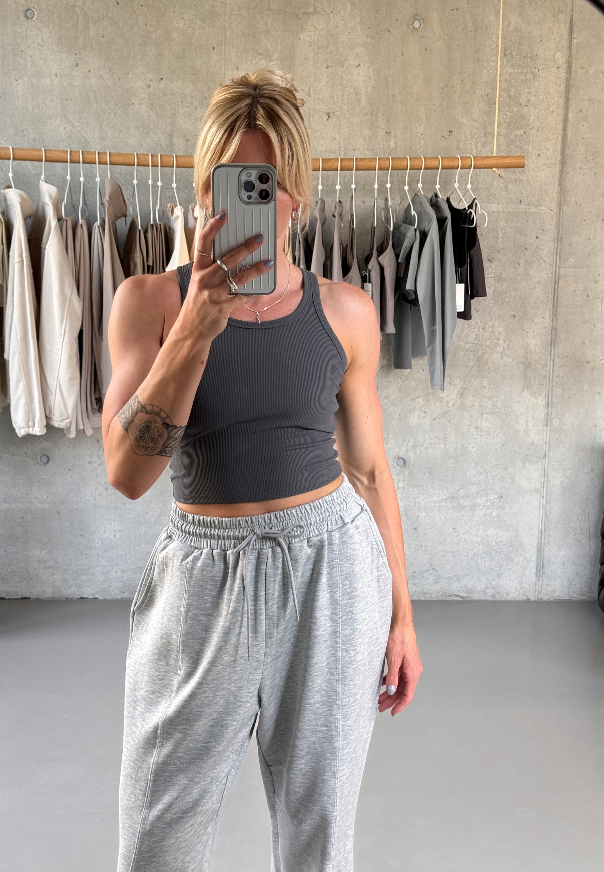 Rib Racer Back Crop Top - Grey