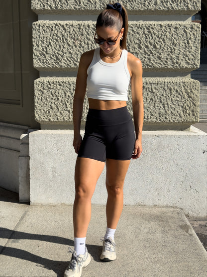 Rib Racer Back Crop Top - White