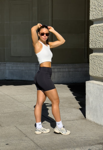 Rib Racer Back Crop Top - White