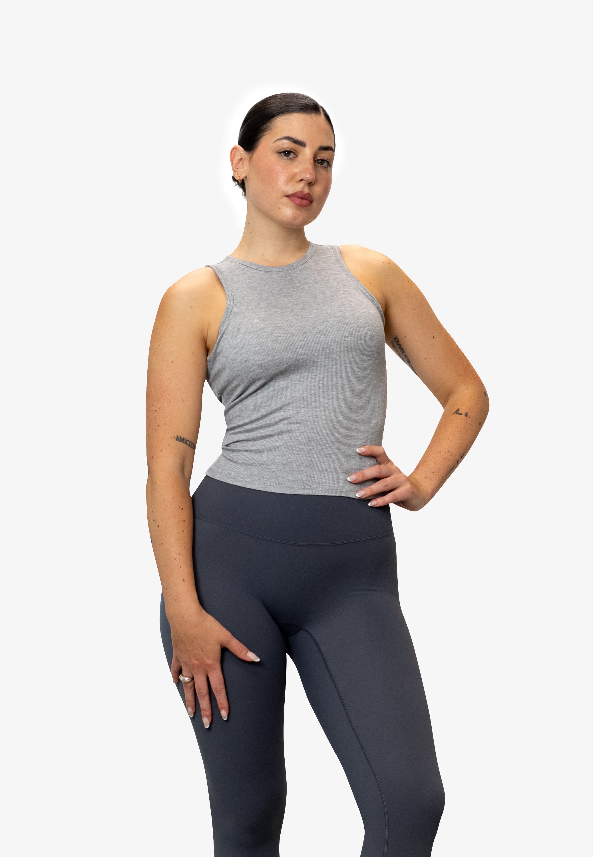 Full Length Rib Tank - Heather Grey