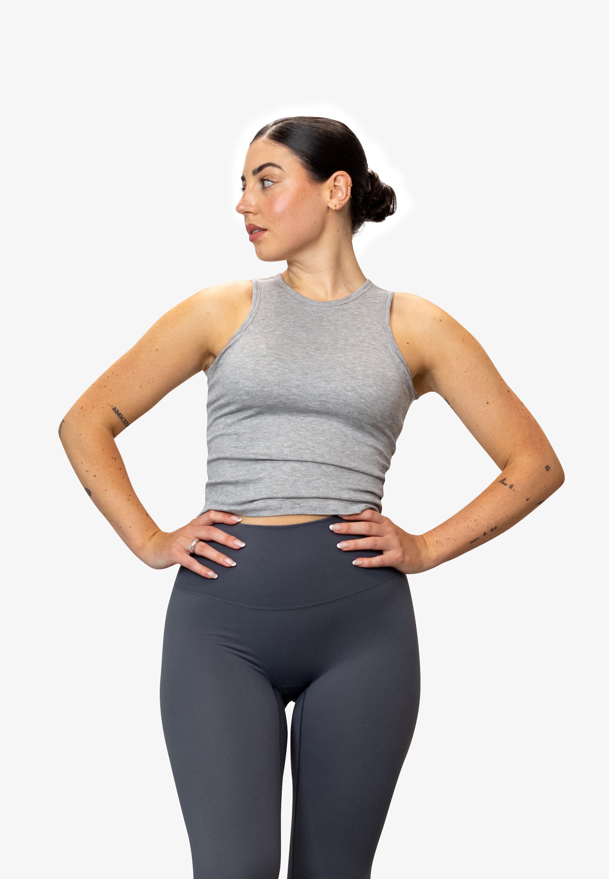 Full Length Rib Tank - Heather Grey