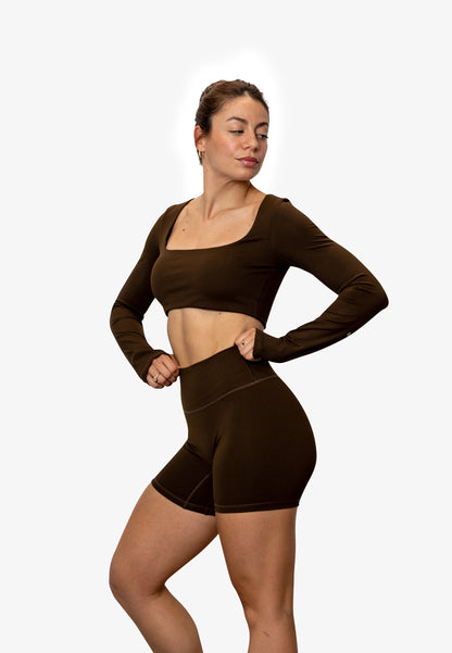 Cropped Long Sleeve - Brown Khaki