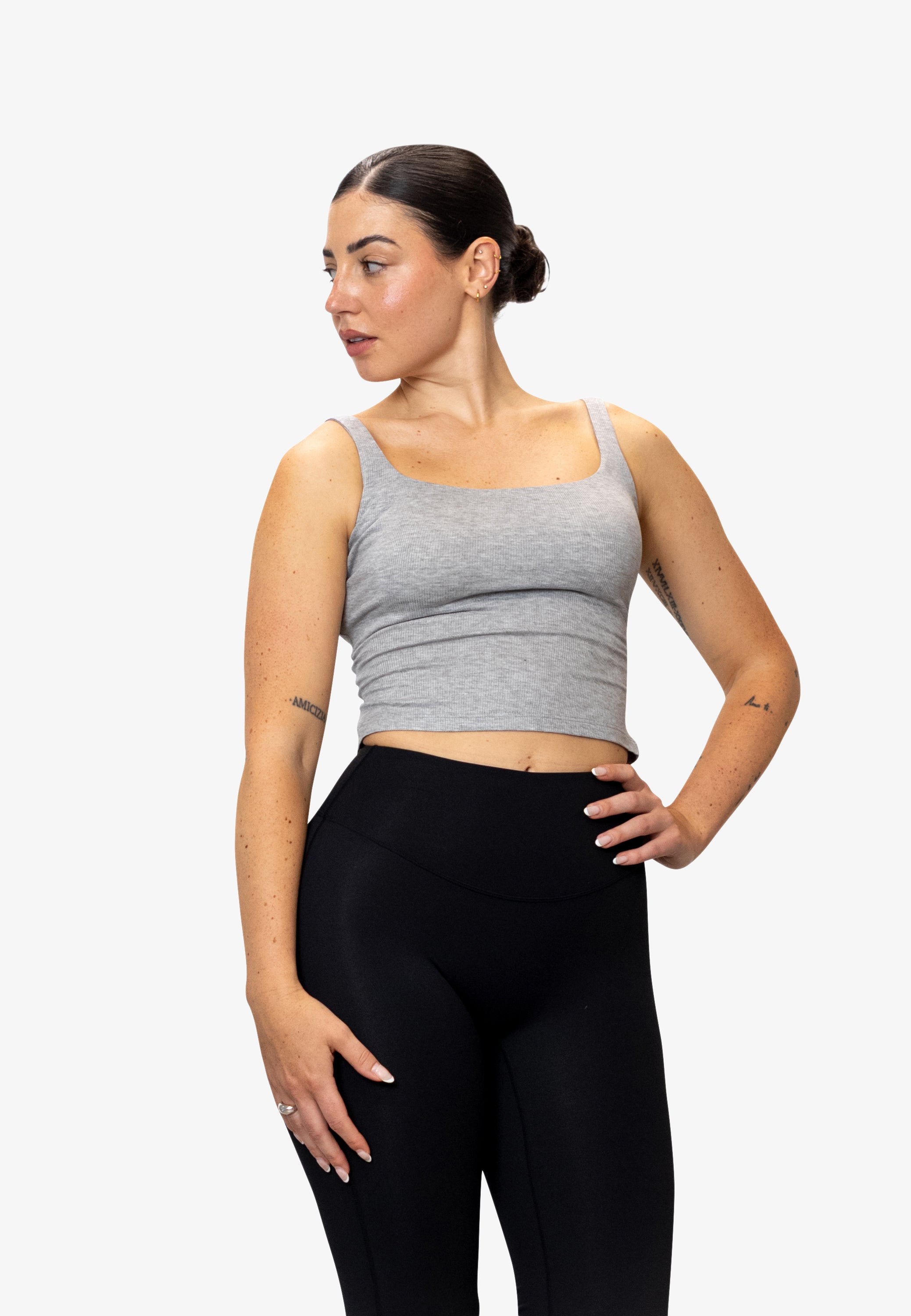 Cropped Rib Tank - Heather Grey