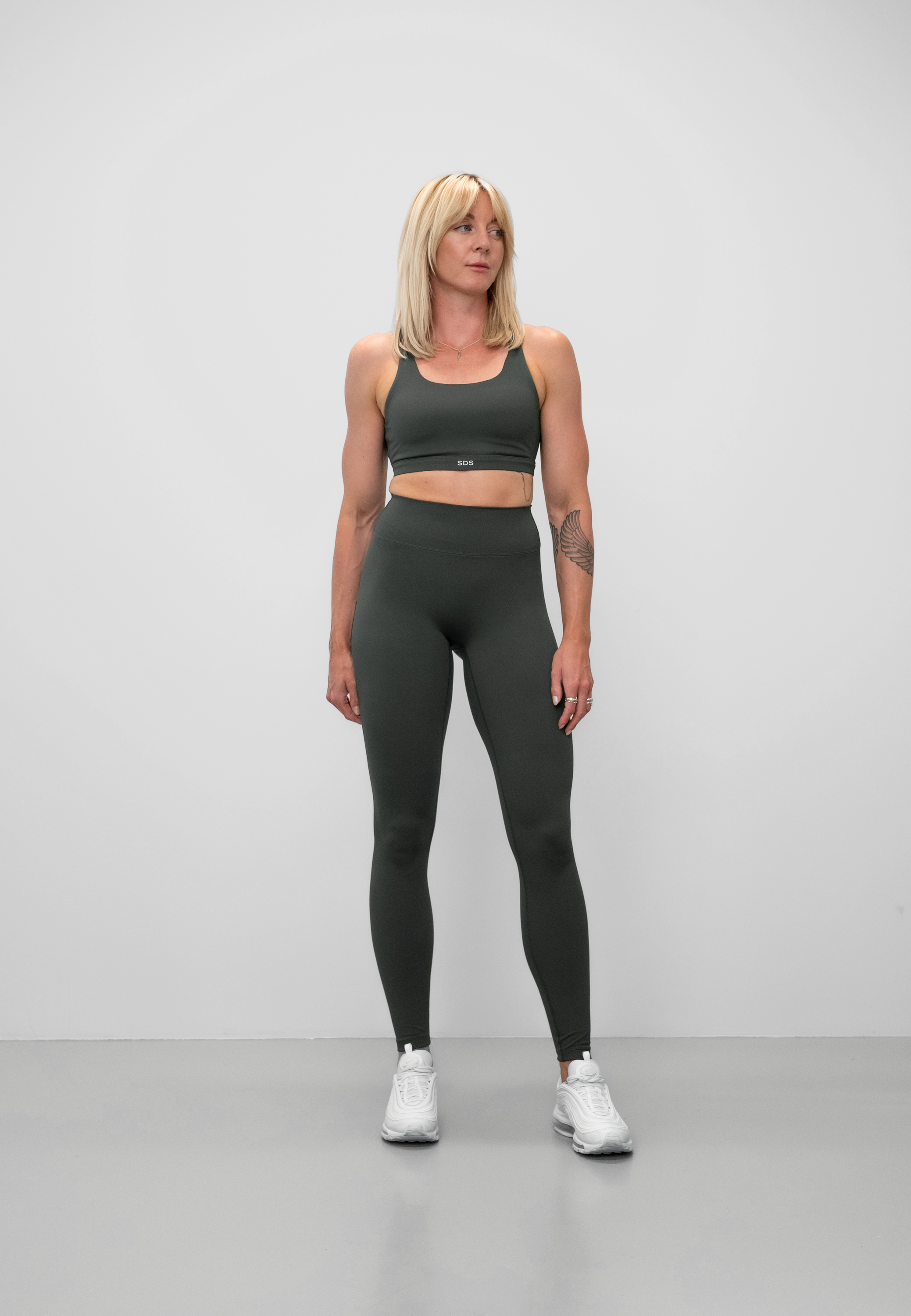 Luxe Tights- Full Length- Impact Fabric - Stone Green