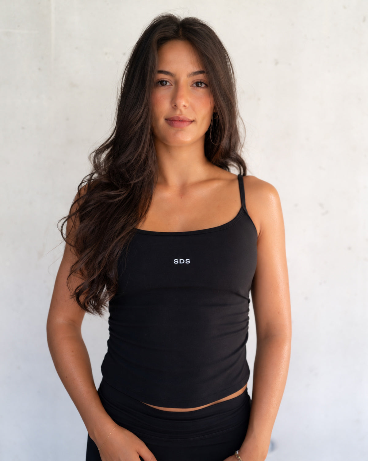 Ruched Waist Tank - Built in Bra - Black